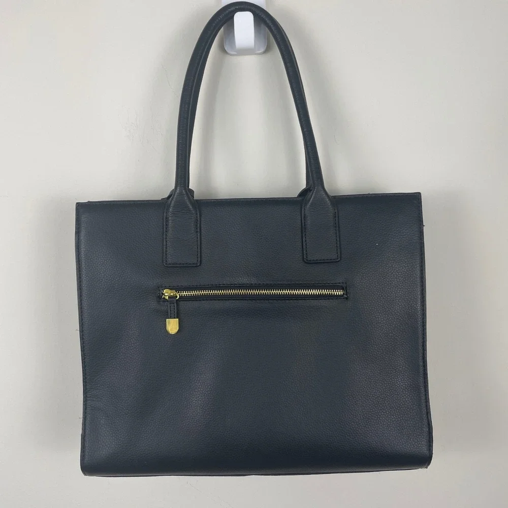 JOY & IMAN Black Textured Leather Tote Bag with Gold Accents and‎ Charm Watch